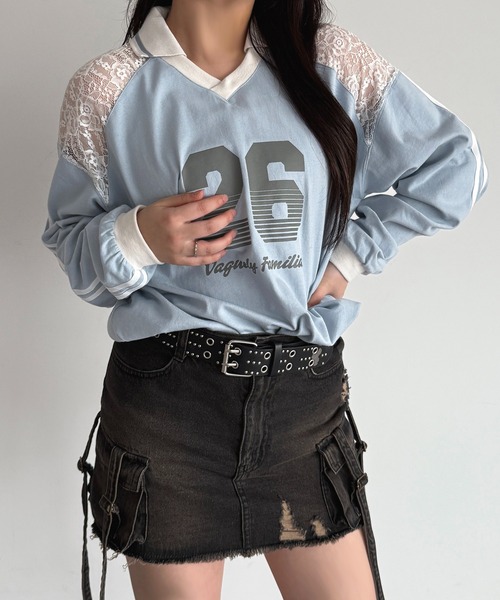 apres jour mignon(アプレジュールミニョン)の「レース切り替えユニフォームT【ZOZOTOWN限定アイテム】(Tシャツ/カットソー・レディース・ブラック/ライトブルー/ネイビー・フリー/X-LARGE)」の14枚目の写真