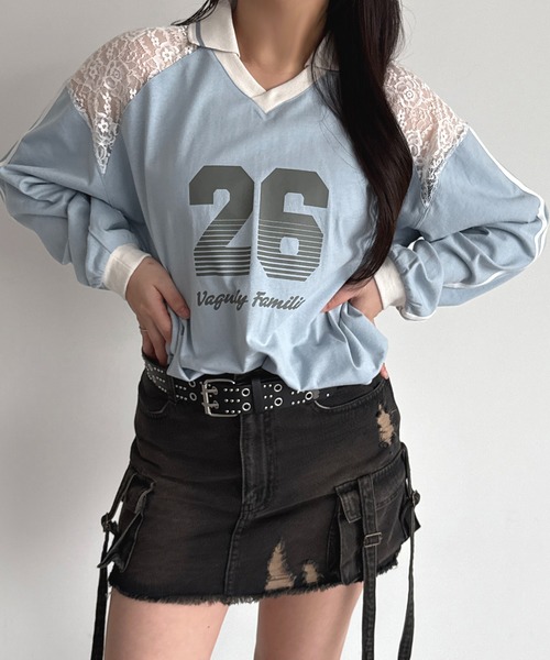 apres jour mignon(アプレジュールミニョン)の「レース切り替えユニフォームT【ZOZOTOWN限定アイテム】(Tシャツ/カットソー・レディース・ブラック/ライトブルー/ネイビー・フリー/X-LARGE)」の15枚目の写真