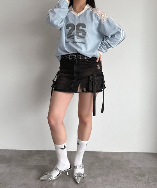 apres jour mignon(アプレジュールミニョン)の「レース切り替えユニフォームT【ZOZOTOWN限定アイテム】(Tシャツ/カットソー・レディース・ブラック/ライトブルー/ネイビー・フリー/X-LARGE)」の17枚目の写真