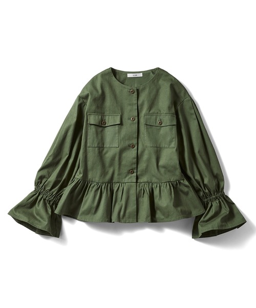 IEDIT（イディット）の「ＩＥＤＩＴ　きくちあつこさんコラボ　フリルミリタリージャケット〈カーキ〉（ミリタリージャケット・レディース・カーキ・LL/3L/M/L/S）」の8枚目の写真