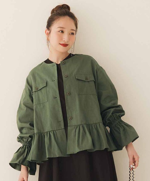 IEDIT（イディット）の「ＩＥＤＩＴ　きくちあつこさんコラボ　フリルミリタリージャケット〈カーキ〉（ミリタリージャケット・レディース・カーキ・LL/3L/M/L/S）」の13枚目の写真