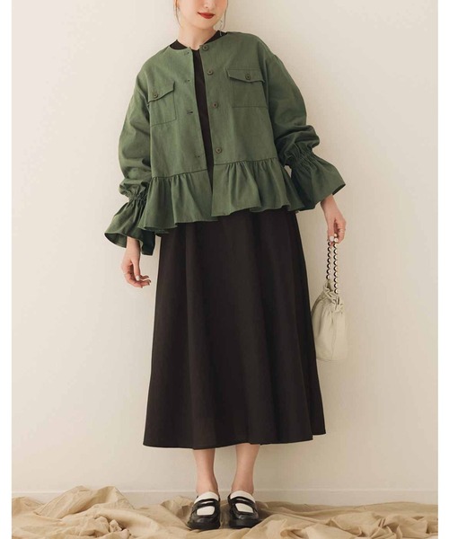 IEDIT（イディット）の「ＩＥＤＩＴ　きくちあつこさんコラボ　フリルミリタリージャケット〈カーキ〉（ミリタリージャケット・レディース・カーキ・LL/3L/M/L/S）」の12枚目の写真