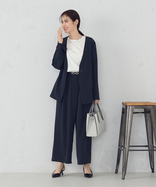 COMME CA ISM(コムサイズム)の「【UVカット・吸水速乾・接触冷感】kireri ノーカラージャケット / セットアップ対応(ノーカラージャケット・レディース・ネイビー/モカ・MEDIUM/LARGE)」の6枚目の写真