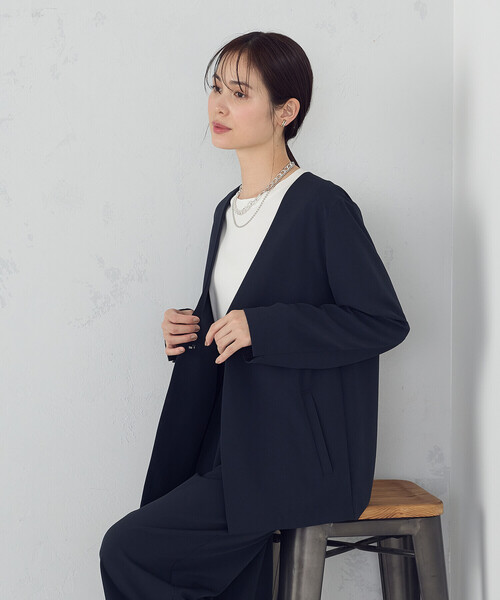 COMME CA ISM(コムサイズム)の「【UVカット・吸水速乾・接触冷感】kireri ノーカラージャケット / セットアップ対応(ノーカラージャケット・レディース・ネイビー/モカ・MEDIUM/LARGE)」の12枚目の写真