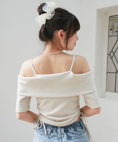 MAJESTIC LEGON（マジェスティックレゴン）の「オフショルダブルジップトップス（Tシャツ/カットソー・レディース・オートミール/グレー/ブラック・MEDIUM）」の9枚目の写真