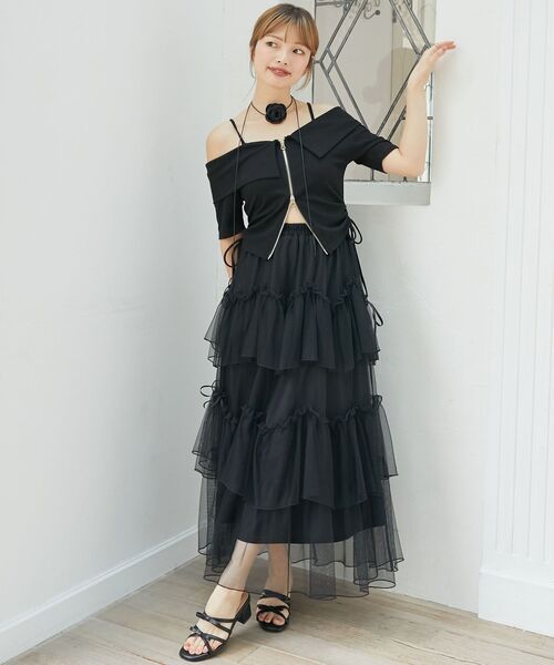 MAJESTIC LEGON（マジェスティックレゴン）の「オフショルダブルジップトップス（Tシャツ/カットソー・レディース・オートミール/グレー/ブラック・MEDIUM）」の18枚目の写真