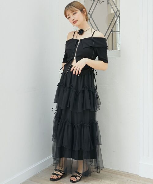 MAJESTIC LEGON（マジェスティックレゴン）の「オフショルダブルジップトップス（Tシャツ/カットソー・レディース・オートミール/グレー/ブラック・MEDIUM）」の19枚目の写真