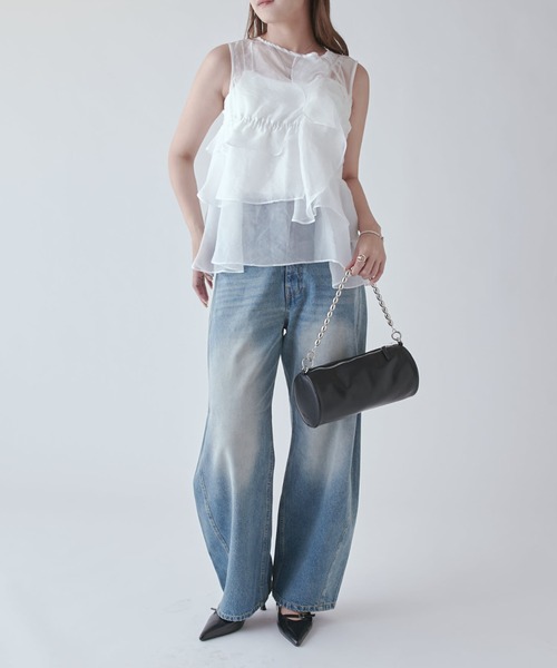 Lui's（ルイス）の「フリルギャザーシアートップス（Tシャツ/カットソー・レディース・ホワイト/ブラック/ピンク・FREE）」の16枚目の写真