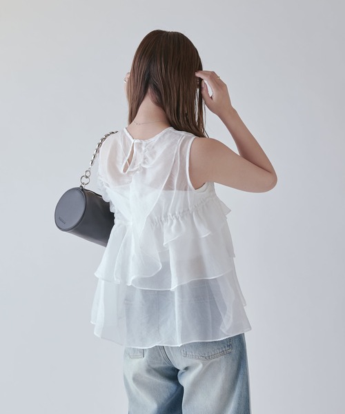 Lui's（ルイス）の「フリルギャザーシアートップス（Tシャツ/カットソー・レディース・ホワイト/ブラック/ピンク・FREE）」の14枚目の写真