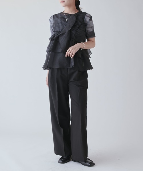 Lui's（ルイス）の「フリルギャザーシアートップス（Tシャツ/カットソー・レディース・ホワイト/ブラック/ピンク・FREE）」の8枚目の写真