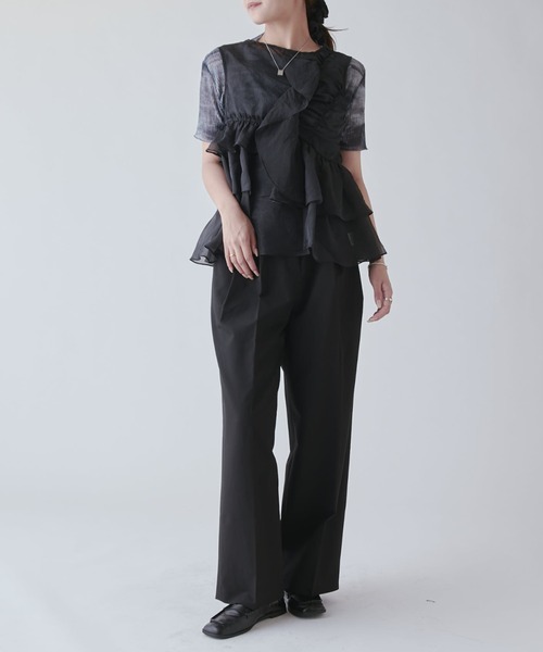 Lui's（ルイス）の「フリルギャザーシアートップス（Tシャツ/カットソー・レディース・ホワイト/ブラック/ピンク・FREE）」の9枚目の写真