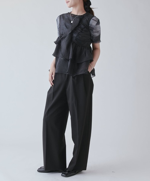 Lui's（ルイス）の「フリルギャザーシアートップス（Tシャツ/カットソー・レディース・ホワイト/ブラック/ピンク・FREE）」の10枚目の写真