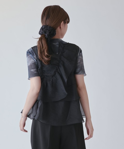 Lui's（ルイス）の「フリルギャザーシアートップス（Tシャツ/カットソー・レディース・ホワイト/ブラック/ピンク・FREE）」の6枚目の写真