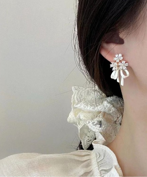 セール】ジルコンリボンピアス（ピアス（両耳用））｜LA