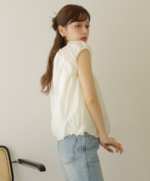 LAULEN（ローレン）の「linen gather balloon blouse /リネン ギャザー バルーン ブラウス（シャツ/ブラウス・レディース・ブラック/アイボリー・FREE）」の10枚目の写真