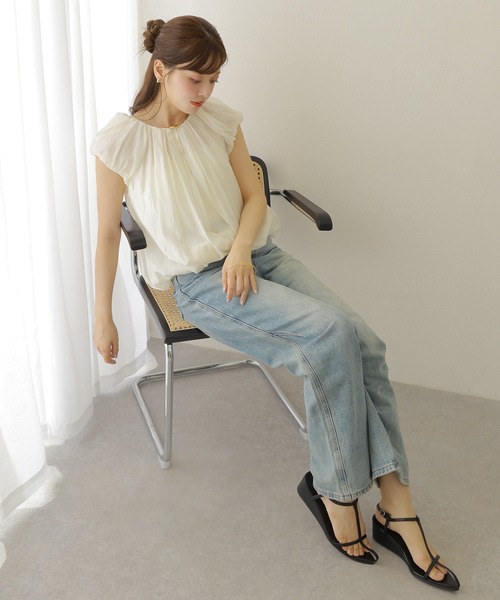 LAULEN（ローレン）の「linen gather balloon blouse /リネン ギャザー バルーン ブラウス（シャツ/ブラウス・レディース・ブラック/アイボリー・FREE）」の7枚目の写真