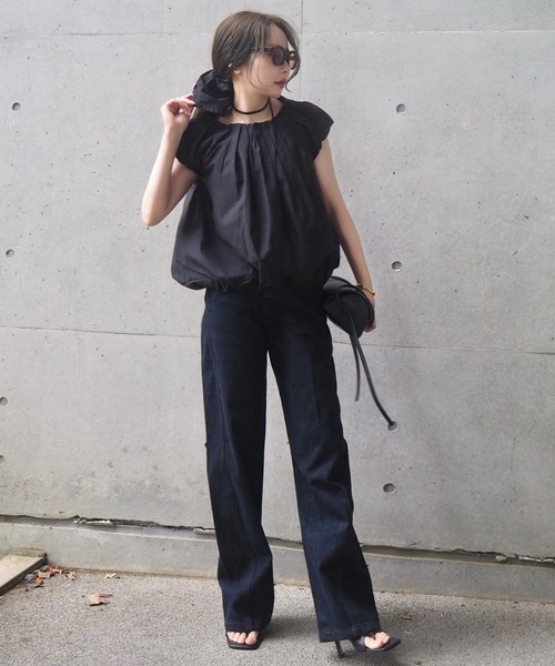 LAULEN（ローレン）の「linen gather balloon blouse /リネン ギャザー バルーン ブラウス（シャツ/ブラウス・レディース・ブラック/アイボリー・FREE）」の3枚目の写真