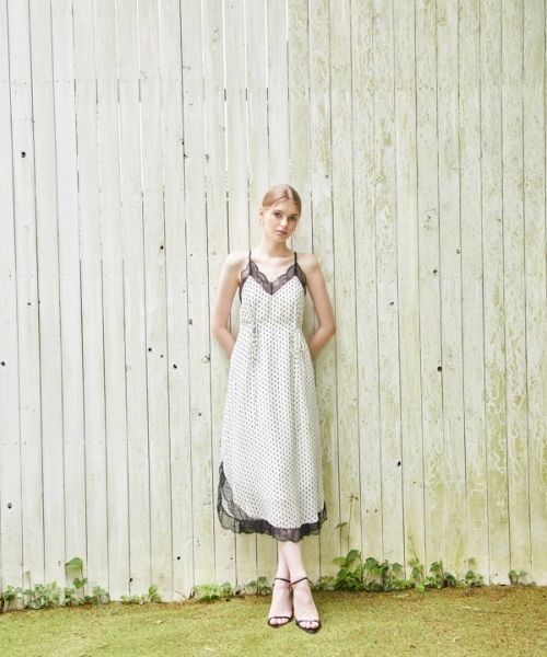 セール】Print shiffon lace trim Cami Long one-piece プリント