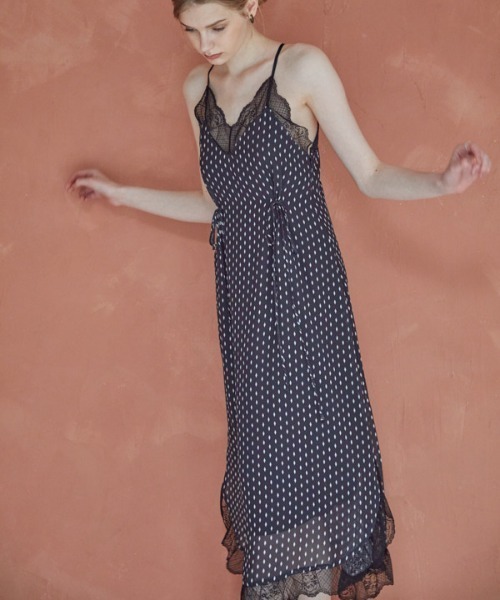アメリカのブランドのワンピース セール】Print shiffon lace trim Cami Long one-piece プリント