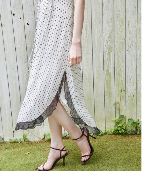 セール】Print shiffon lace trim Cami Long one-piece プリント