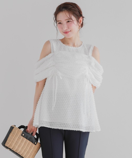 Fit more（フィットモア）の「オープンショルダーフリンジトップス（その他トップス・レディース・ブルー/ホワイト/グリーン・FREE）」の4枚目の写真