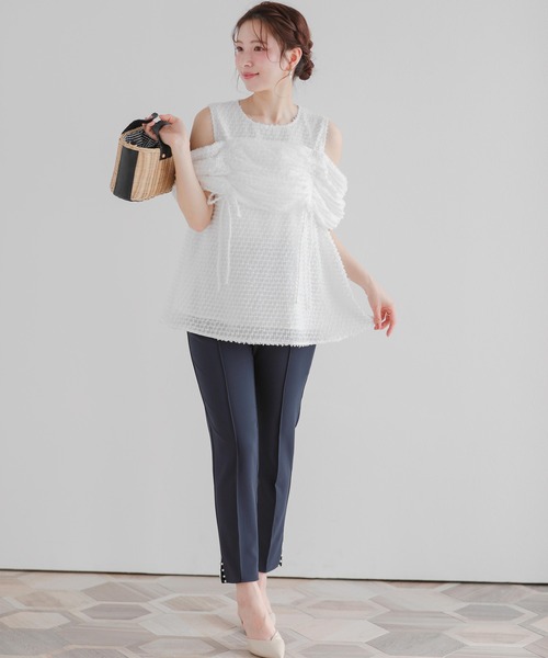 Fit more（フィットモア）の「オープンショルダーフリンジトップス（その他トップス・レディース・ブルー/ホワイト/グリーン・FREE）」の6枚目の写真