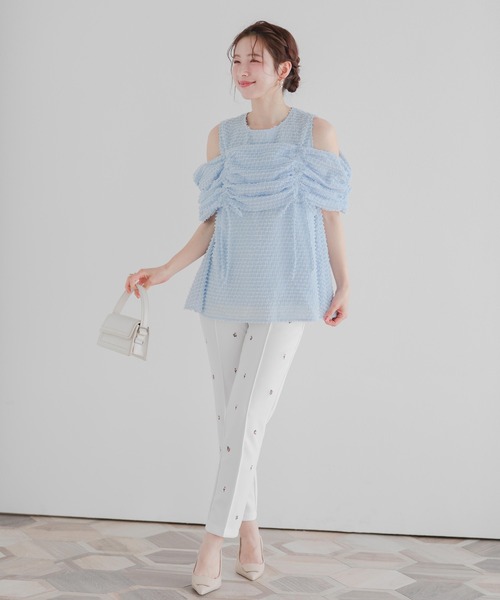 Fit more（フィットモア）の「オープンショルダーフリンジトップス（その他トップス・レディース・ブルー/ホワイト/グリーン・FREE）」の10枚目の写真