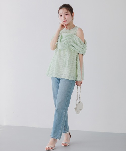 Fit more（フィットモア）の「オープンショルダーフリンジトップス（その他トップス・レディース・ブルー/ホワイト/グリーン・FREE）」の12枚目の写真