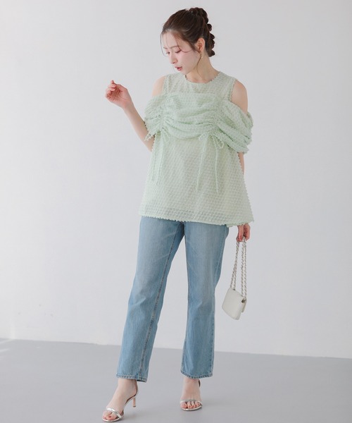 Fit more（フィットモア）の「オープンショルダーフリンジトップス（その他トップス・レディース・ブルー/ホワイト/グリーン・FREE）」の13枚目の写真