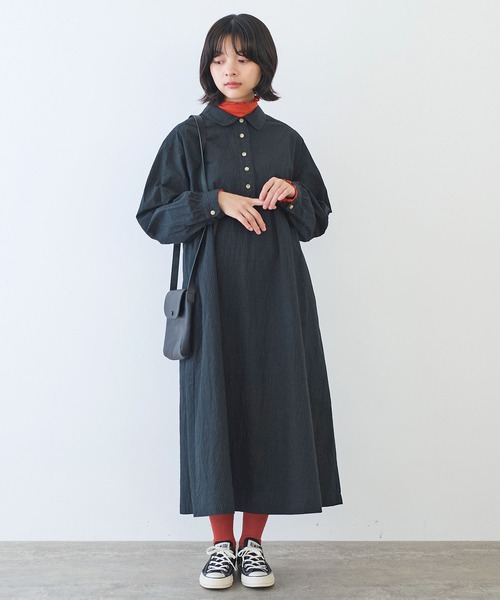 bulle de savon(ビュルデサボン)の「△ナチュラルリップルボイル シャツワンピース(ワンピース・レディース・ブラック/アイボリー/ホワイト・FREE)」の2枚目の写真