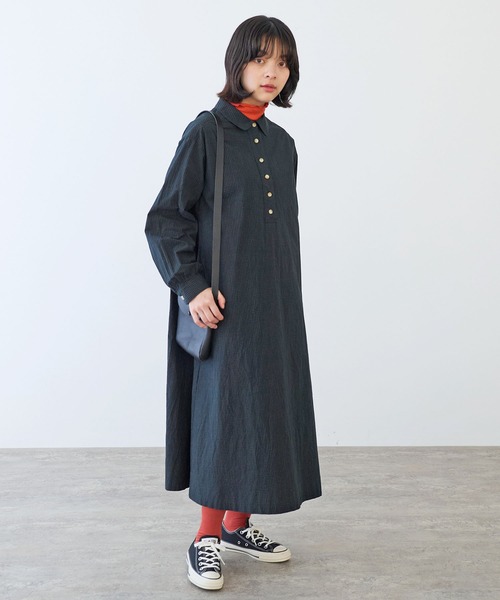 bulle de savon(ビュルデサボン)の「△ナチュラルリップルボイル シャツワンピース(ワンピース・レディース・ブラック/アイボリー/ホワイト・FREE)」の5枚目の写真