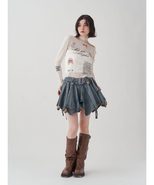 jouetie(ジュエティ)の「カットアウトグラフィックシアートップス(Tシャツ/カットソー・レディース・オフホワイト/ブラック/カーキ・MEDIUM)」の13枚目の写真