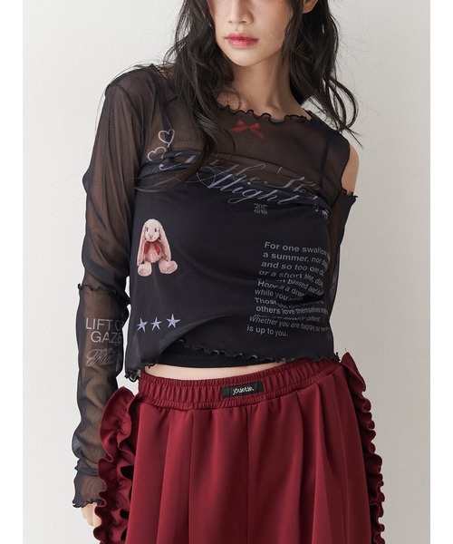 jouetie(ジュエティ)の「カットアウトグラフィックシアートップス(Tシャツ/カットソー・レディース・オフホワイト/ブラック/カーキ・MEDIUM)」の2枚目の写真