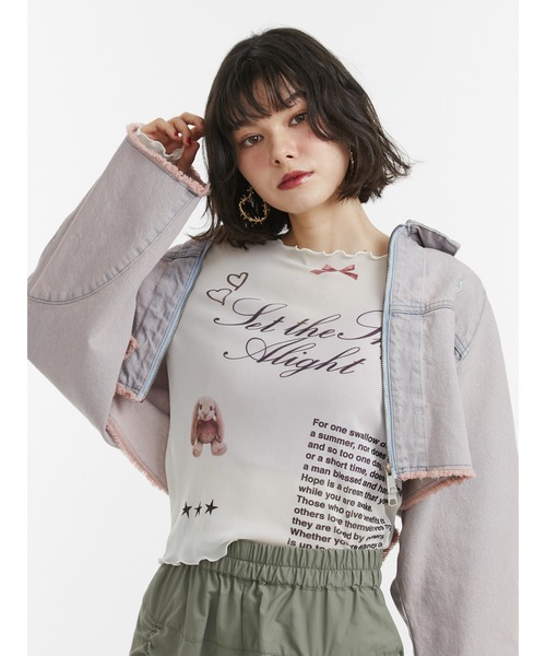 jouetie(ジュエティ)の「カットアウトグラフィックシアートップス(Tシャツ/カットソー・レディース・オフホワイト/ブラック/カーキ・MEDIUM)」の6枚目の写真