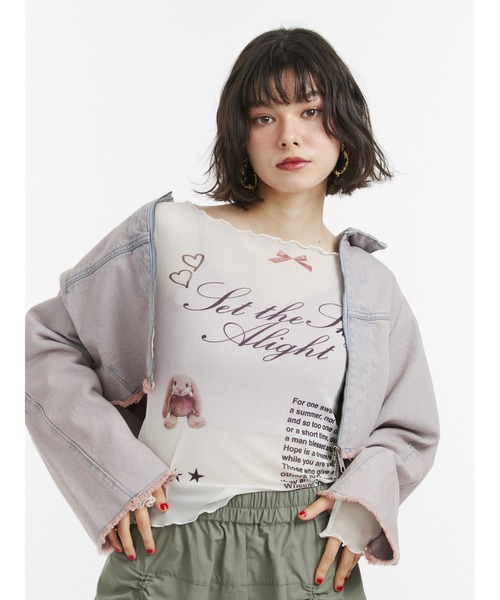 jouetie(ジュエティ)の「カットアウトグラフィックシアートップス(Tシャツ/カットソー・レディース・オフホワイト/ブラック/カーキ・MEDIUM)」の5枚目の写真