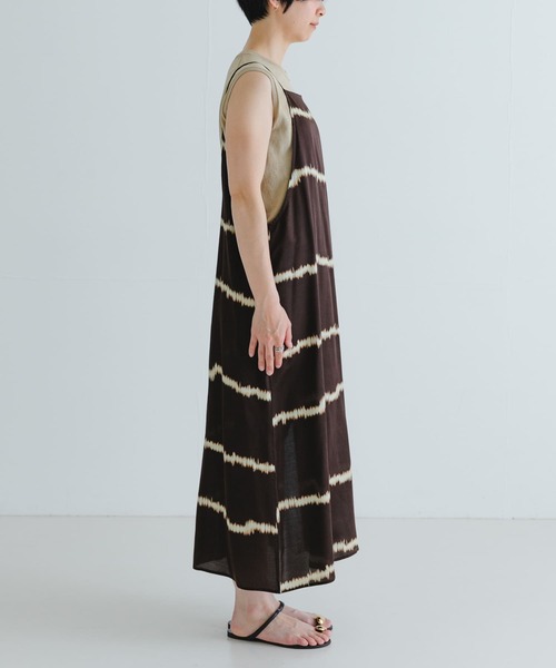 【美品】URBAN RESEARCH　パネルプリントワンピース：ヌキテパ セール】シルクミックスボーダープリントワンピース（ワンピース