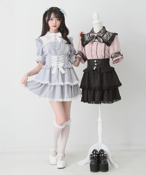 DearMyLove(ディアマイラブ)の「キラキラビジューハートフリルスカート(スカート・レディース・ブルーグレー/ブラック/ホワイト×ピンク/ブラック×ピンク/チェック・SMALL/MEDIUM/LARGE/LL/3L)」の14枚目の写真