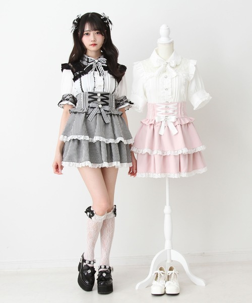 DearMyLove(ディアマイラブ)の「キラキラビジューハートフリルスカート(スカート・レディース・ブルーグレー/ブラック/ホワイト×ピンク/ブラック×ピンク/チェック・SMALL/MEDIUM/LARGE/LL/3L)」の21枚目の写真