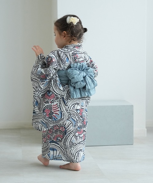 ニコアンティーク　utatane キッズ浴衣 utatane｜ニコアンティーク kids 子供浴衣3点セット 女の子 白地