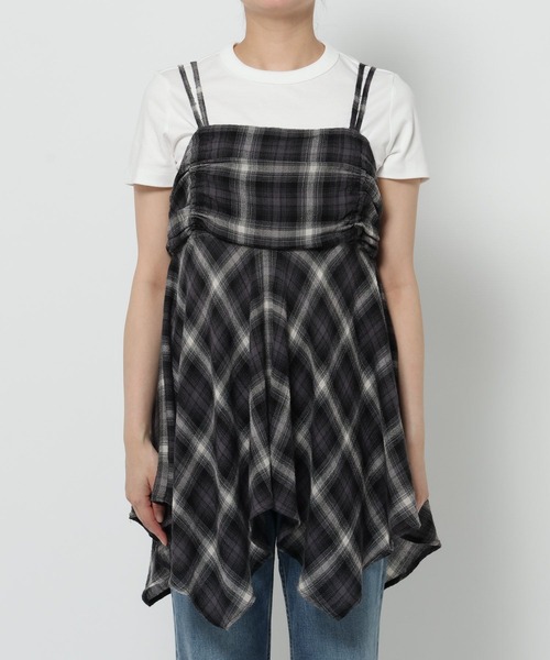 LOWRYS FARM（ローリーズファーム）の「オンブレチェックキャミチュニック　579492（Tシャツ/カットソー・レディース・チャコールグレー/レッド・FREE）」の8枚目の写真