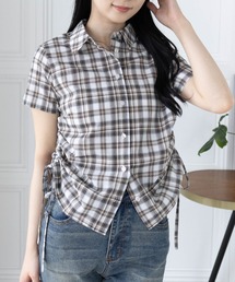 clear | サイドドロスト半袖チェックシャツ[着回し抜群 大人 カジュアル Y2Kライク]≪SS新作≫(シャツ/ブラウス)