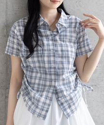 clear | サイドドロスト半袖チェックシャツ[着回し抜群 大人 カジュアル Y2Kライク]≪SS新作≫(シャツ/ブラウス)