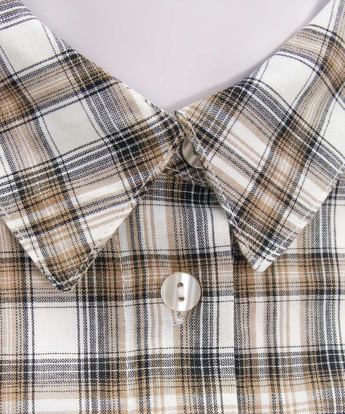 clear（クリア）の「サイドドロスト半袖チェックシャツ[着回し抜群 大人 カジュアル Y2Kライク]≪SS新作≫（シャツ/ブラウス・レディース・サックスブルー/ベージュ・F）」の13枚目の写真