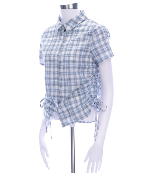 clear（クリア）の「サイドドロスト半袖チェックシャツ[着回し抜群 大人 カジュアル Y2Kライク]≪SS新作≫（シャツ/ブラウス・レディース・サックスブルー/ベージュ・F）」の15枚目の写真