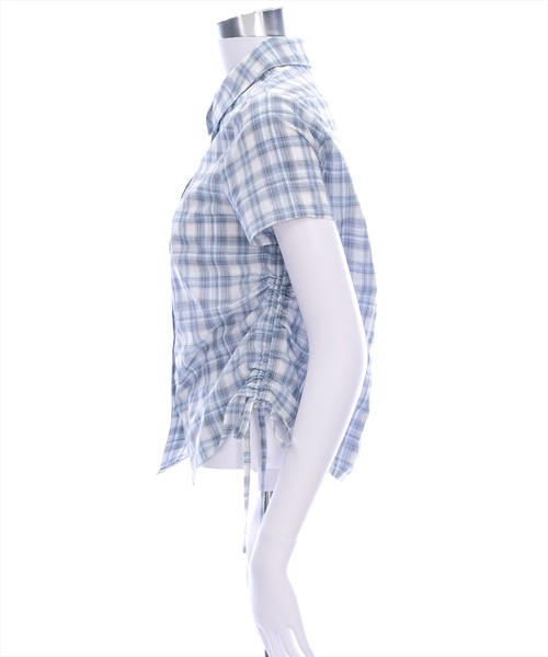 clear（クリア）の「サイドドロスト半袖チェックシャツ[着回し抜群 大人 カジュアル Y2Kライク]≪SS新作≫（シャツ/ブラウス・レディース・サックスブルー/ベージュ・F）」の16枚目の写真