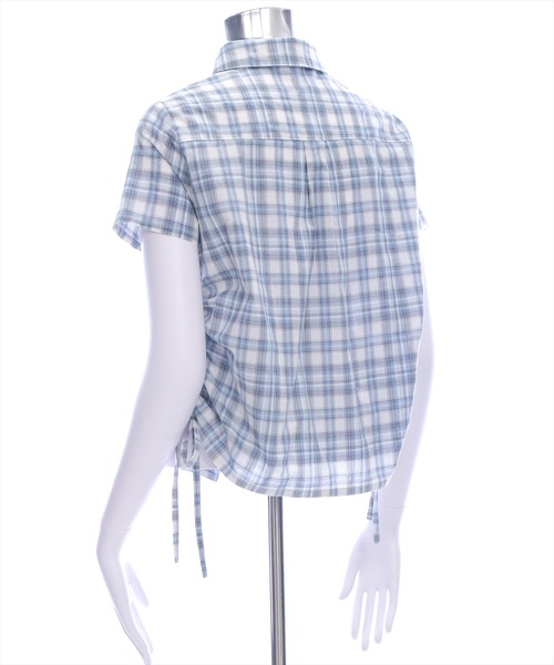 clear（クリア）の「サイドドロスト半袖チェックシャツ[着回し抜群 大人 カジュアル Y2Kライク]≪SS新作≫（シャツ/ブラウス・レディース・サックスブルー/ベージュ・F）」の5枚目の写真