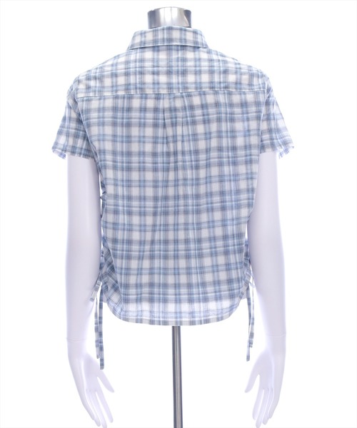 clear（クリア）の「サイドドロスト半袖チェックシャツ[着回し抜群 大人 カジュアル Y2Kライク]≪SS新作≫（シャツ/ブラウス・レディース・サックスブルー/ベージュ・F）」の6枚目の写真
