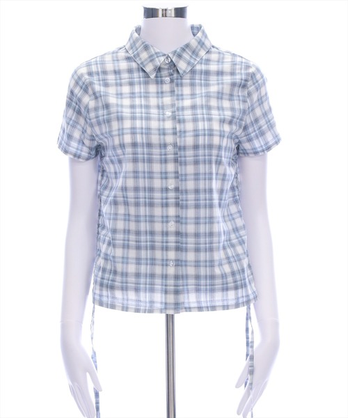 clear（クリア）の「サイドドロスト半袖チェックシャツ[着回し抜群 大人 カジュアル Y2Kライク]≪SS新作≫（シャツ/ブラウス・レディース・サックスブルー/ベージュ・F）」の9枚目の写真