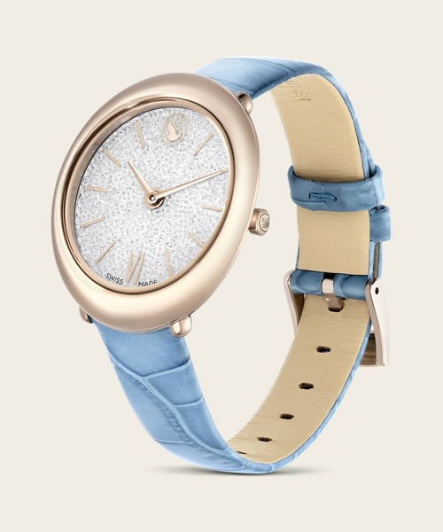 SWAROVSKI（スワロフスキー）の「【公式】【スワロフスキー】Imber oval ウォッチ, スイス製, レザーストラップ, ブルー, シャンパンゴールドトーン仕上げ（アナログ腕時計・レディース・ブルー・ONESIZE）」の6枚目の写真