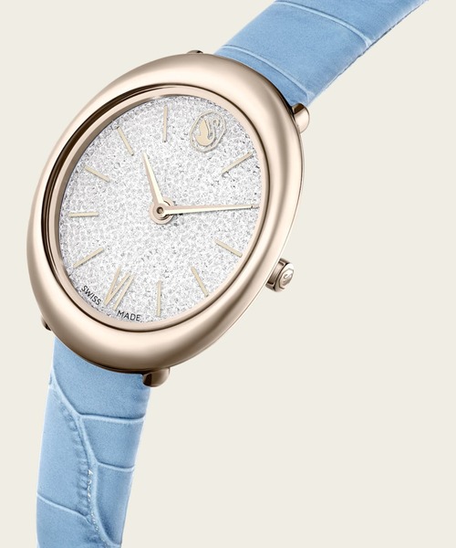 SWAROVSKI（スワロフスキー）の「【公式】【スワロフスキー】Imber oval ウォッチ, スイス製, レザーストラップ, ブルー, シャンパンゴールドトーン仕上げ（アナログ腕時計・レディース・ブルー・ONESIZE）」の4枚目の写真